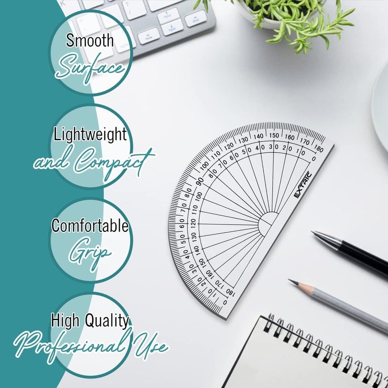 EXTRIC Protractor for Geometry, 4 Inch Clear Plastic Protractor for Woodworking, 2 Count Protractors for Classroom 180 Degrees, Math Protractors - Image 2